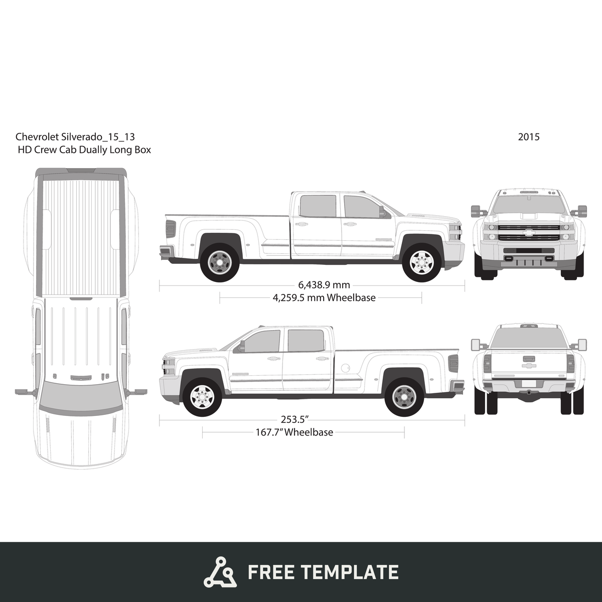 2015 Chevy Silverado 2500-3500 HD free vector vehicle wrap template - GravBase