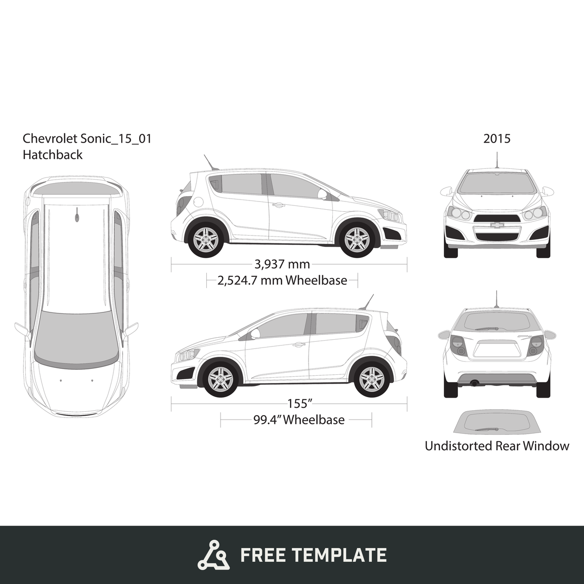 2015 Chevy Sonic free vector vehicle wrap template - GravBase