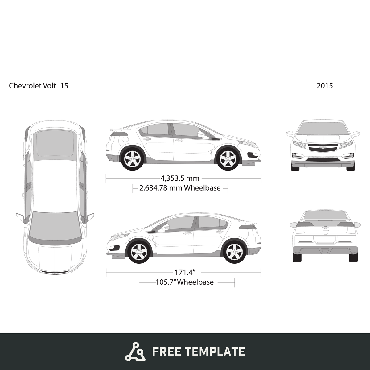 2015 Chevy Volt free vector vehicle wrap template - GravBase