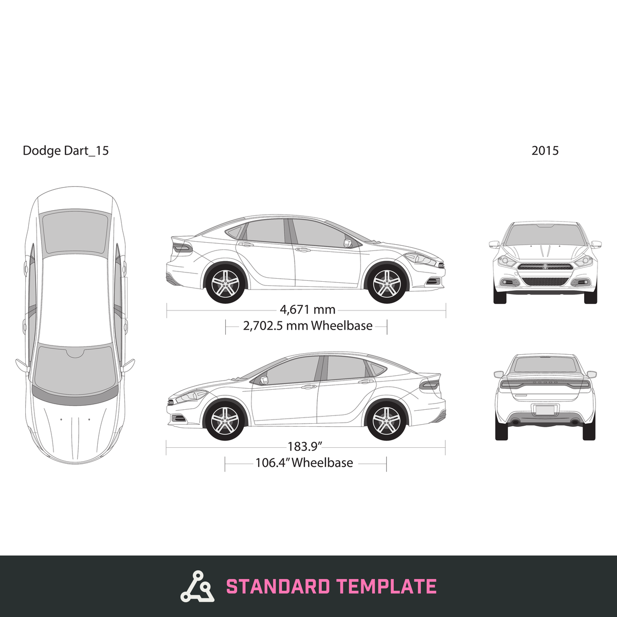 2015 Dodge Dart vector wrap template, Design-Ready PDF - GravBase