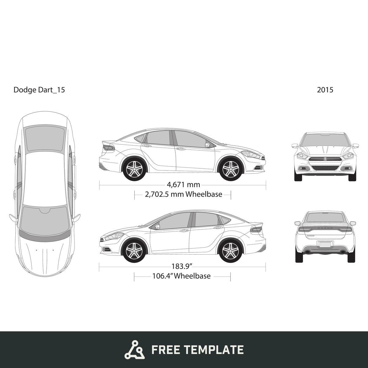2015 Dodge Dart free vector vehicle wrap template - GravBase