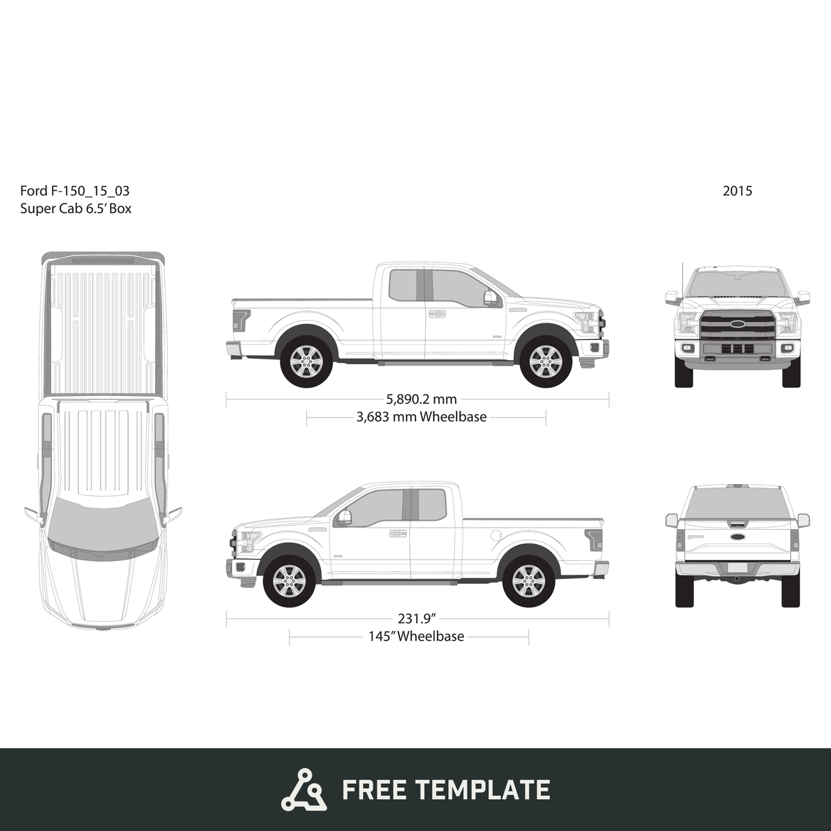 2015 Ford F-150 free vector vehicle wrap template - GravBase