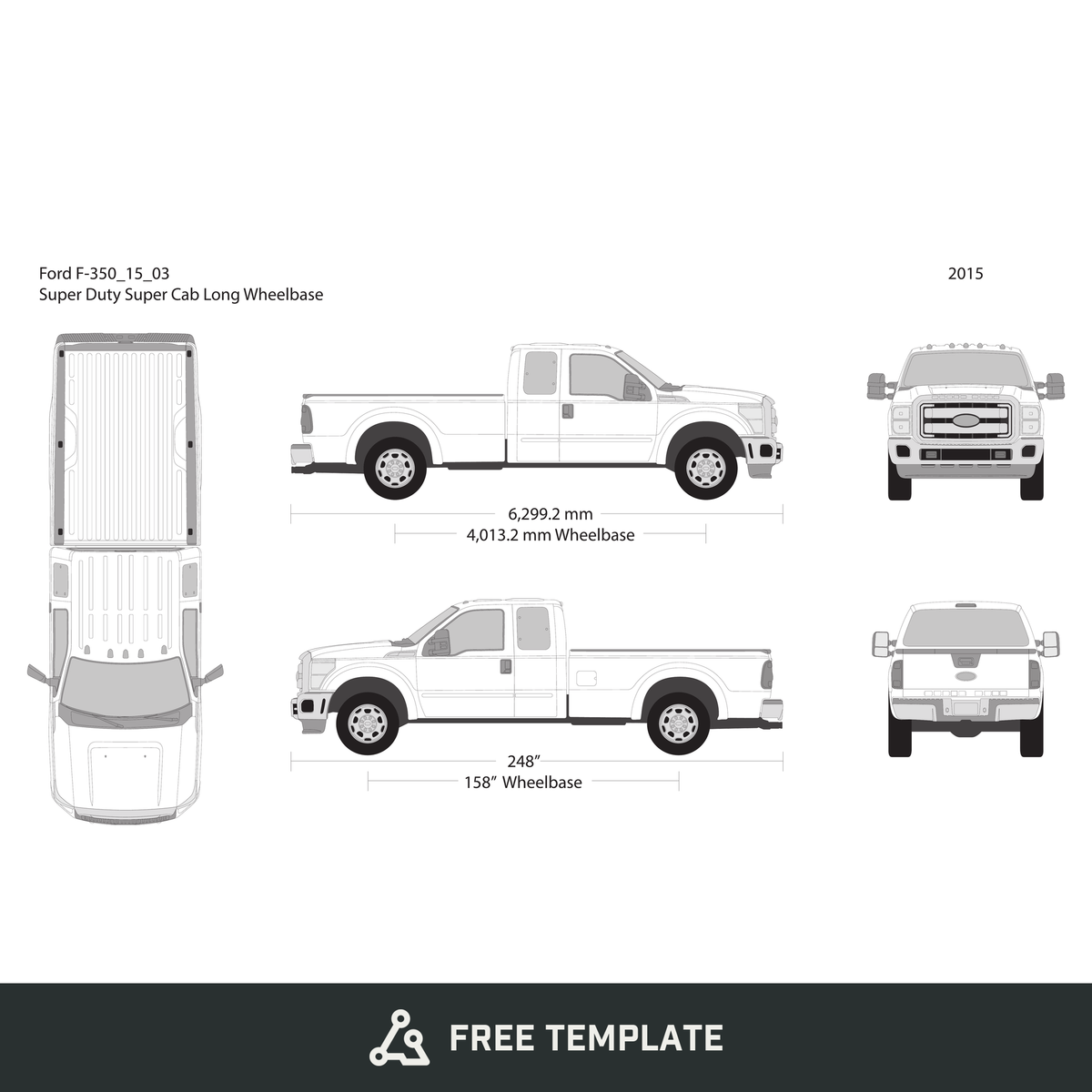 2015 Ford F-350 free vector vehicle wrap template - GravBase