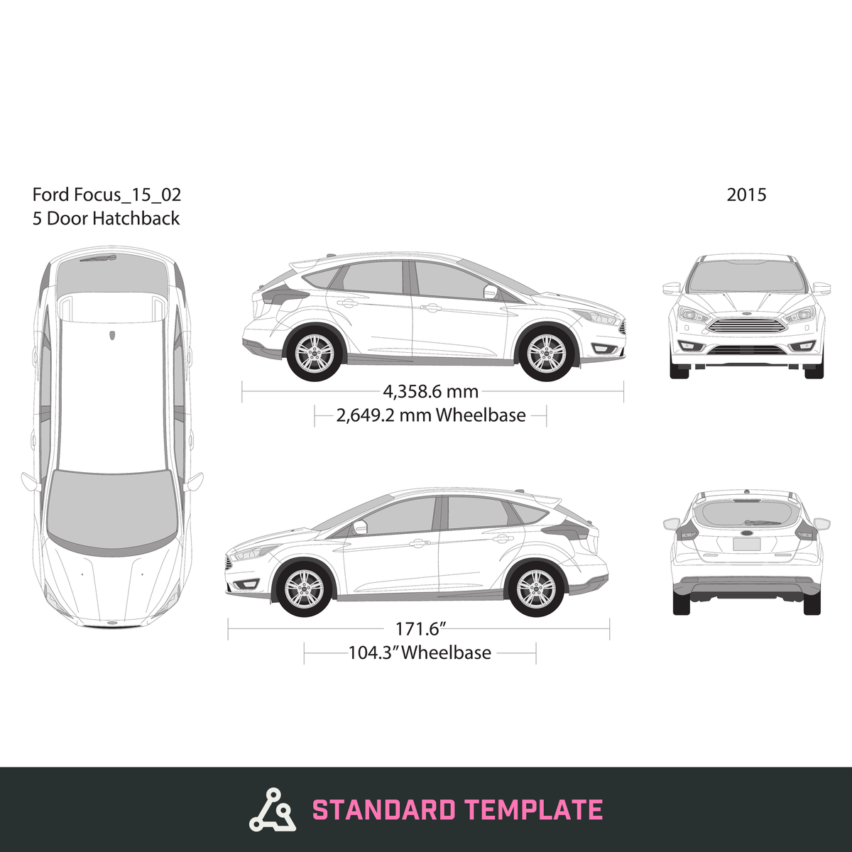 2015 Ford Focus vector wrap template V02, Design-Ready PDF - GravBase