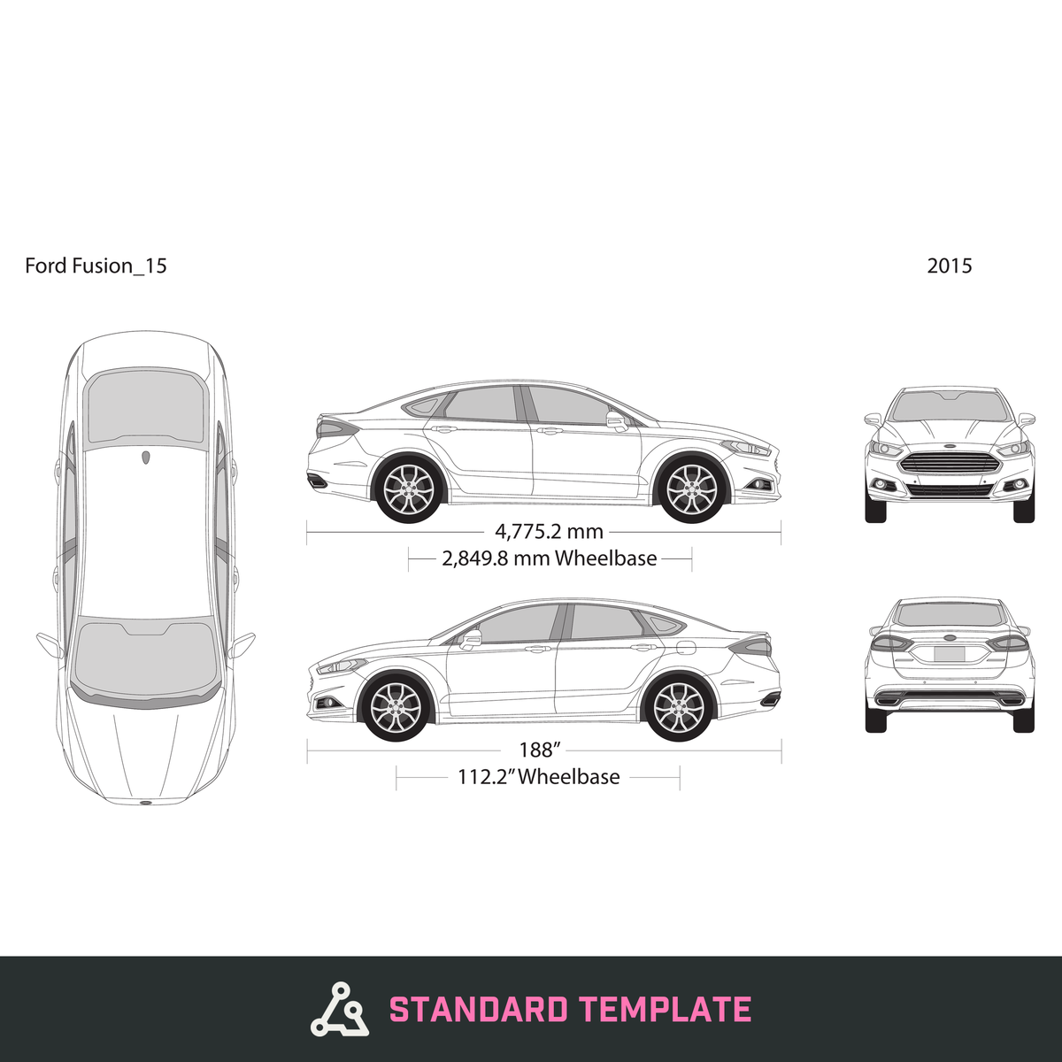 2015 Ford Fusion vector wrap template, Design-Ready PDF - GravBase