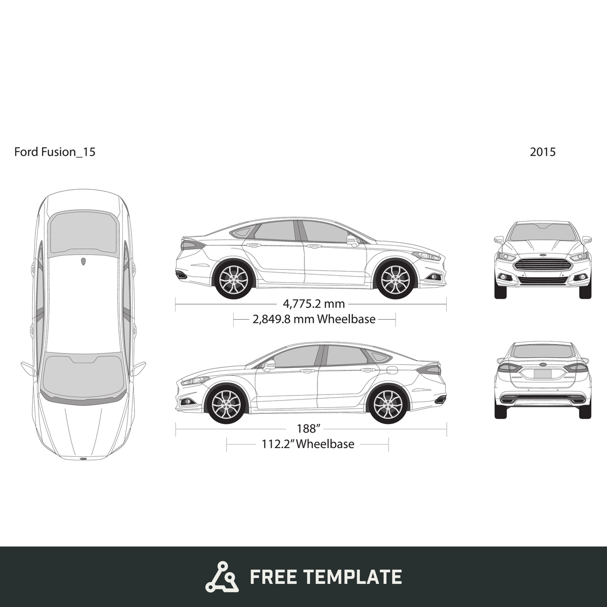 2015 Ford Fusion free vector vehicle wrap template - GravBase