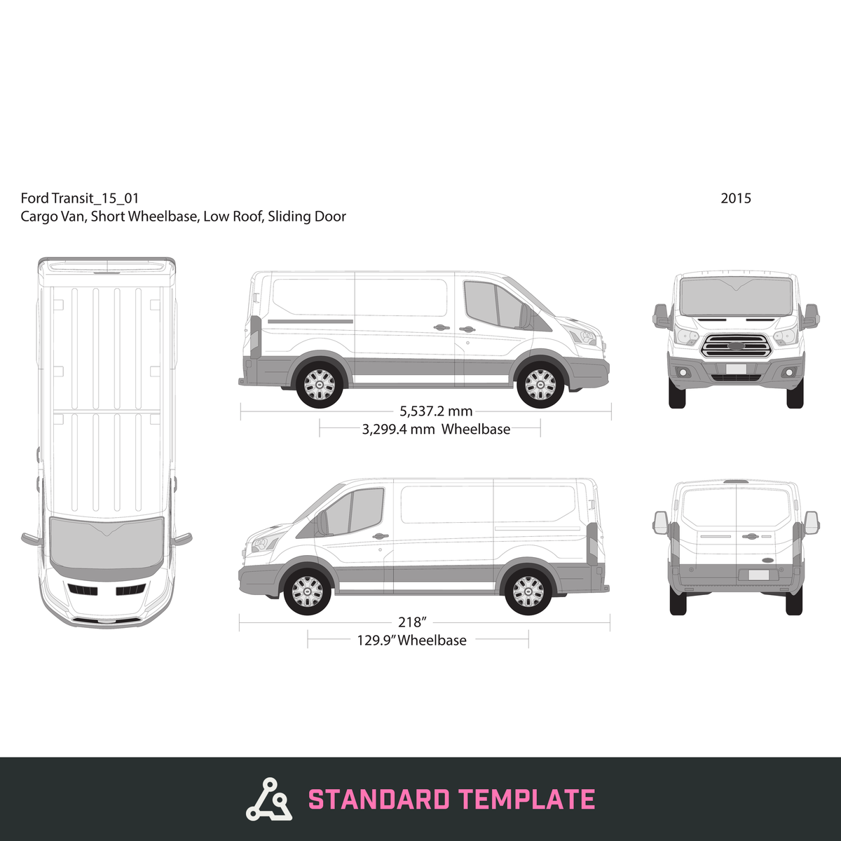 2015 Ford Transit Sliding Door vector wrap template V01, Design-Ready PDF - GravBase