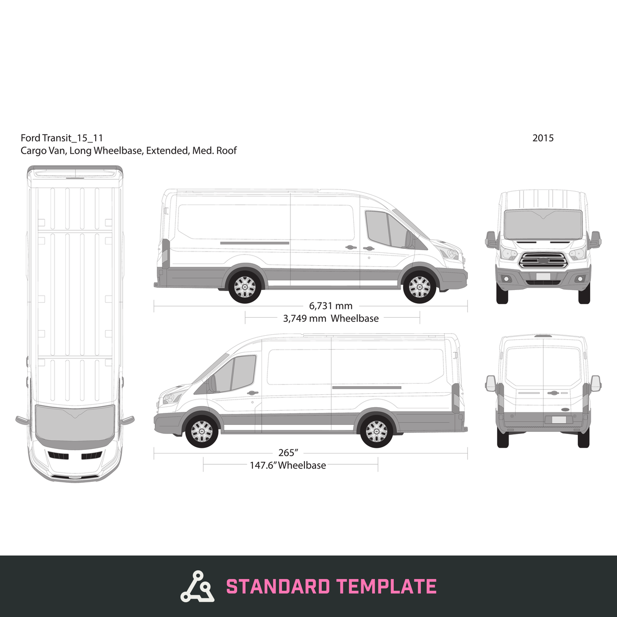 2015 Ford Transit Sliding Door vector wrap template V11, Design-Ready PDF - GravBase