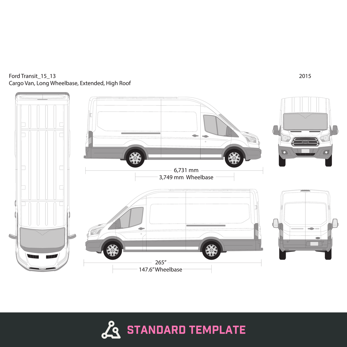 2015 Ford Transit Sliding Door vector wrap template V13, Design-Ready PDF - GravBase