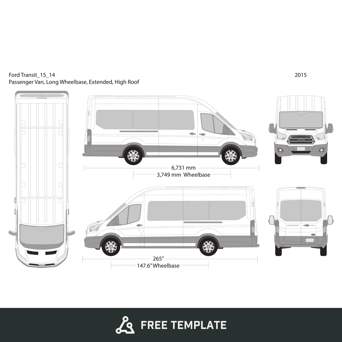 2015 Ford Transit Sliding Door free vector vehicle wrap template - GravBase