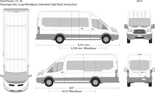 2015 Ford Transit Swing Door 34 view Vector Wrap Template - GravBase