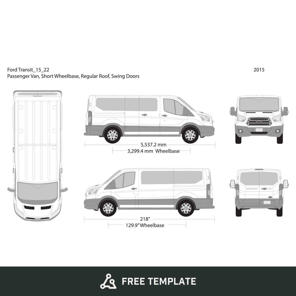 2015 Ford Transit Swing Door free vector vehicle wrap template - GravBase