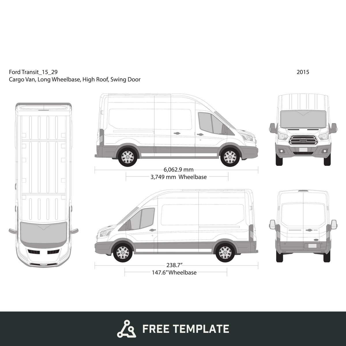 2015 Ford Transit Swing Door free vector vehicle wrap template - GravBase
