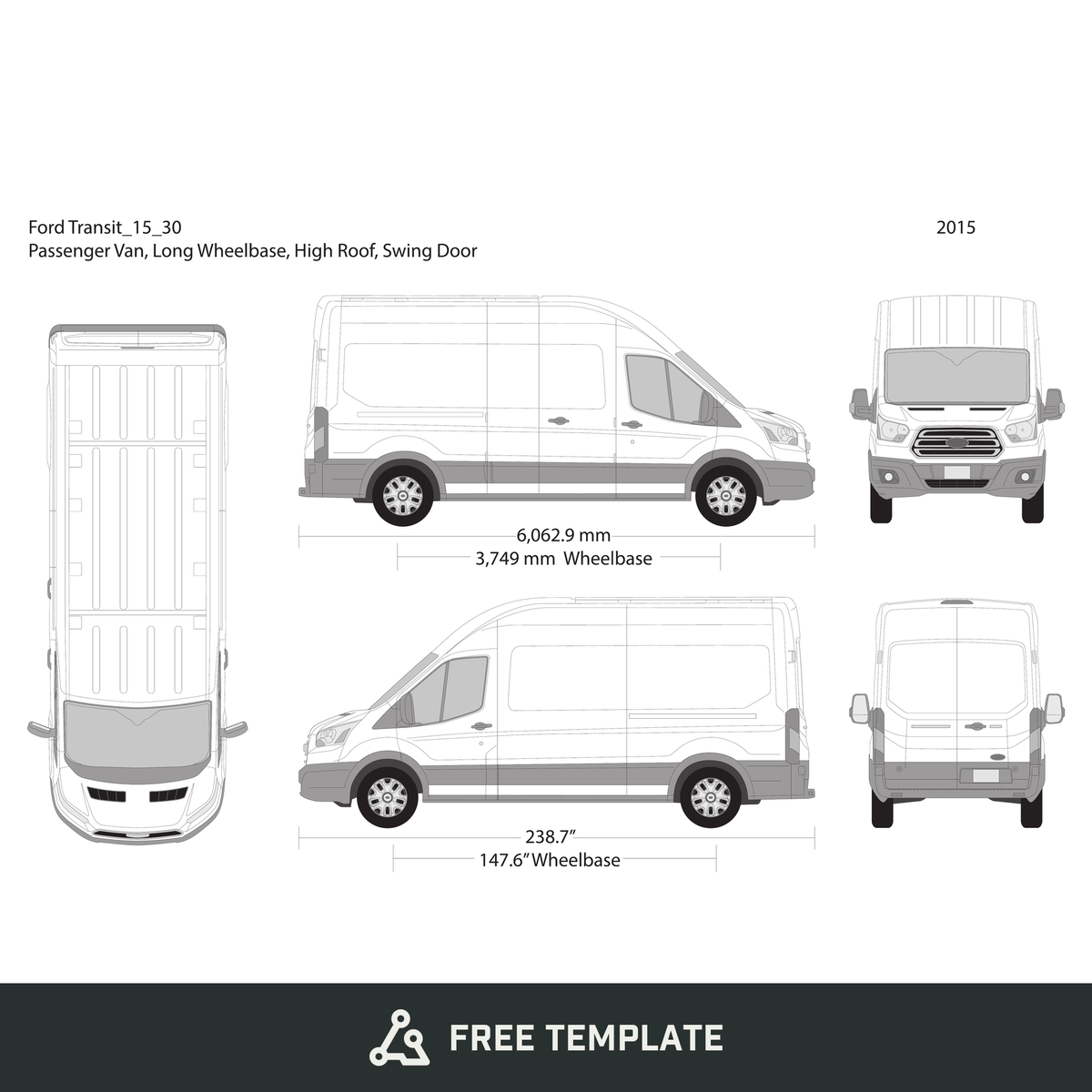 2015 Ford Transit Swing Door free vector vehicle wrap template - GravBase