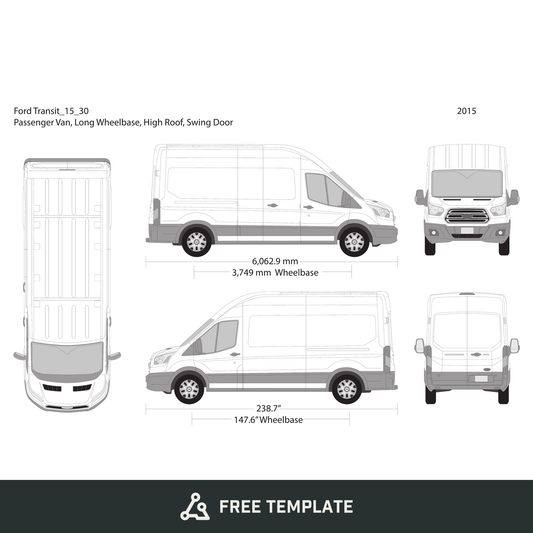 2015 Ford Transit Swing Door free vector vehicle wrap template - GravBase