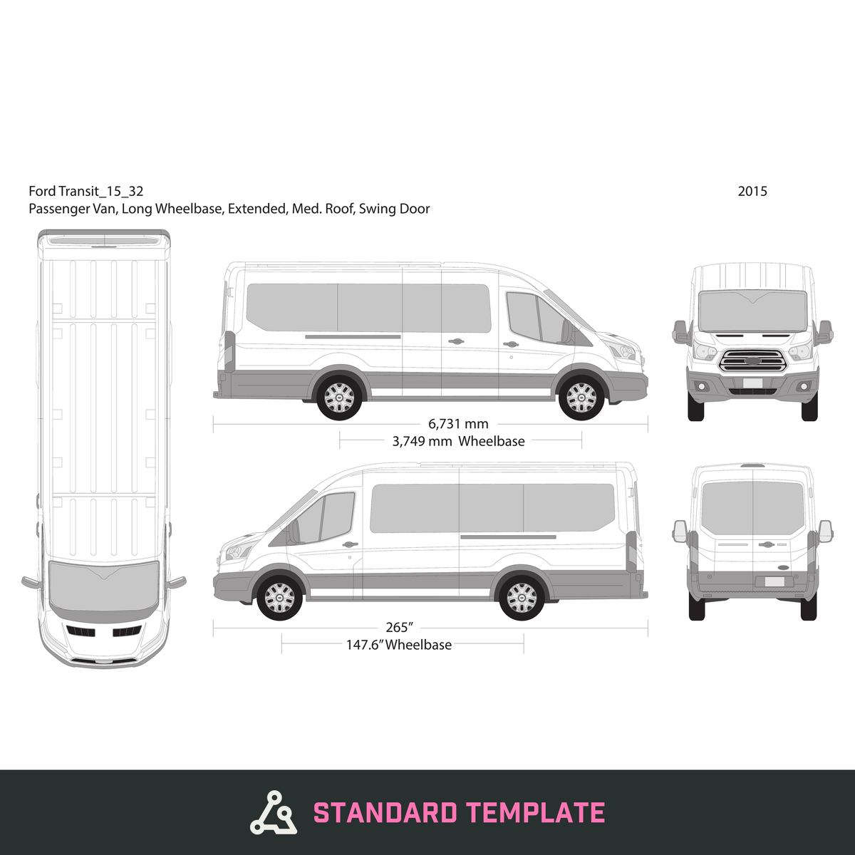 2015 Ford Transit Swing Door vector wrap template V32, Design-Ready PDF - GravBase