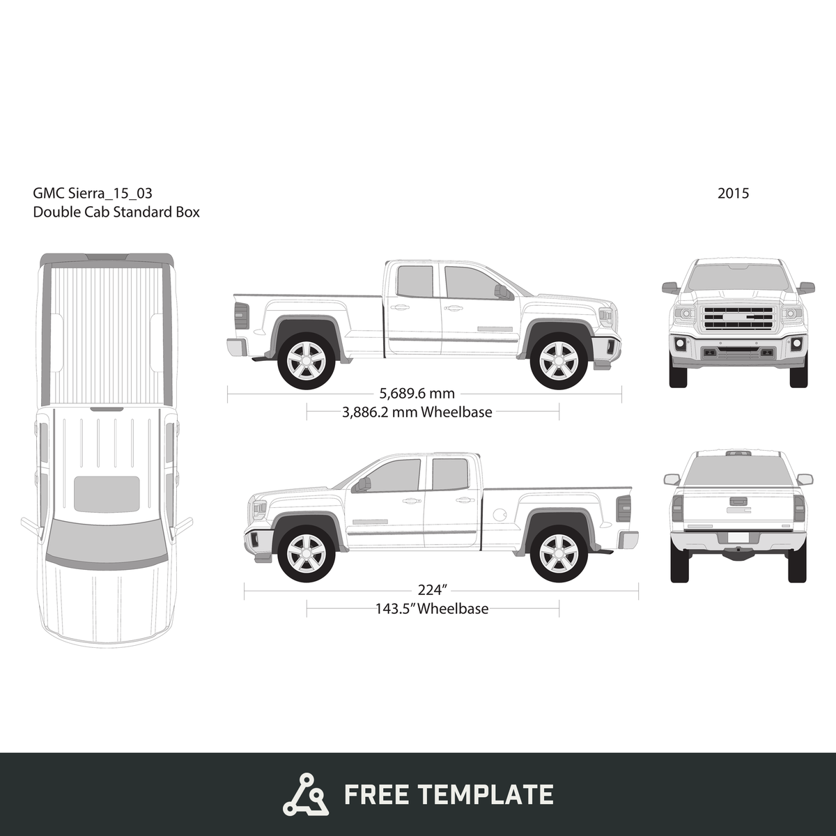 2015 GMC Sierra 1500 free vector vehicle wrap template - GravBase