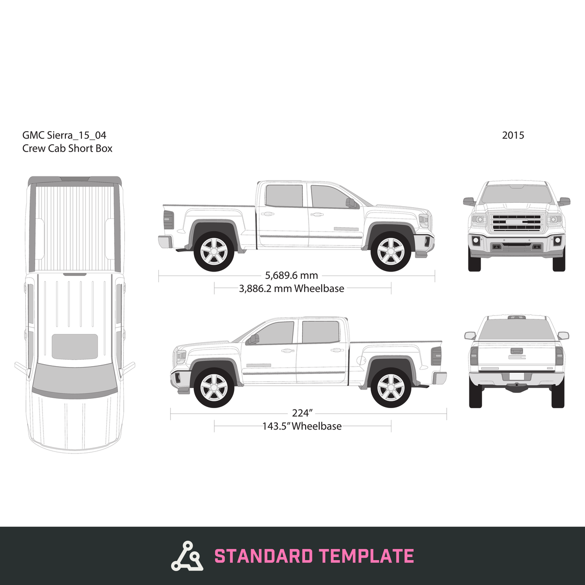 2015 GMC Sierra 1500 vector wrap template V04, Design-Ready PDF - GravBase