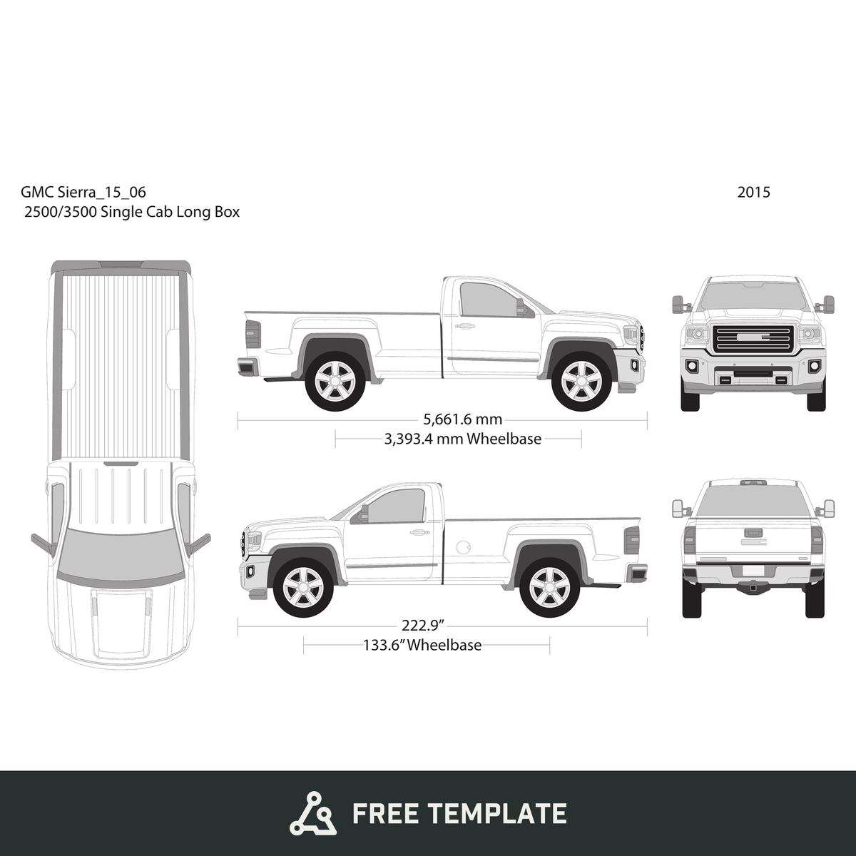 2015 GMC Sierra 2500-3500 HD free vector vehicle wrap template - GravBase