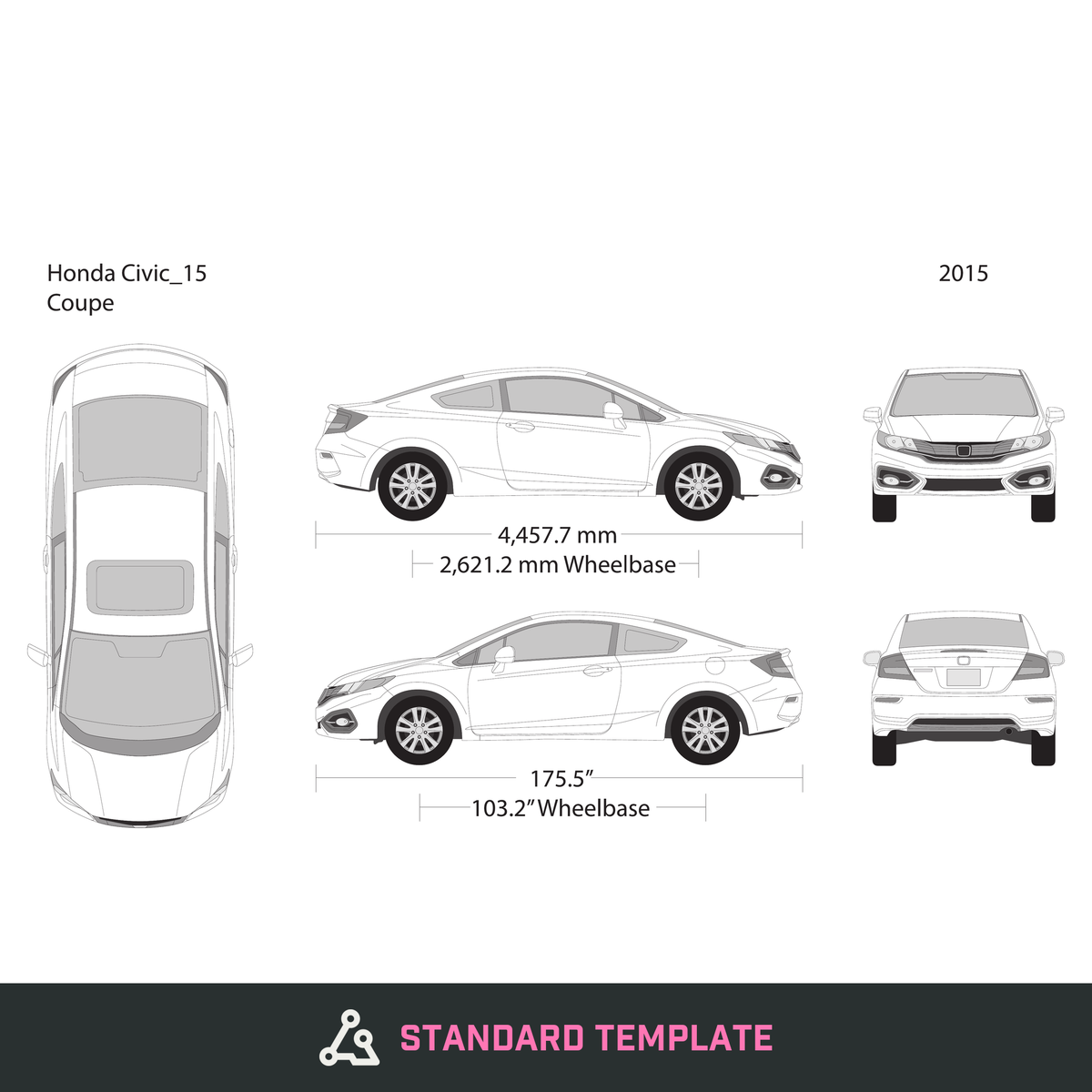 2015 Honda Civic Coupe vector wrap template, Design-Ready PDF - GravBase