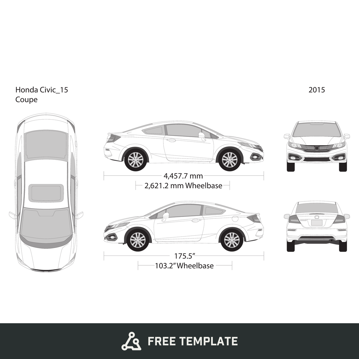 2015 Honda Civic Coupe free vector vehicle wrap template - GravBase