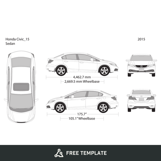 2015 Honda Civic Sedan free vector vehicle wrap template - GravBase