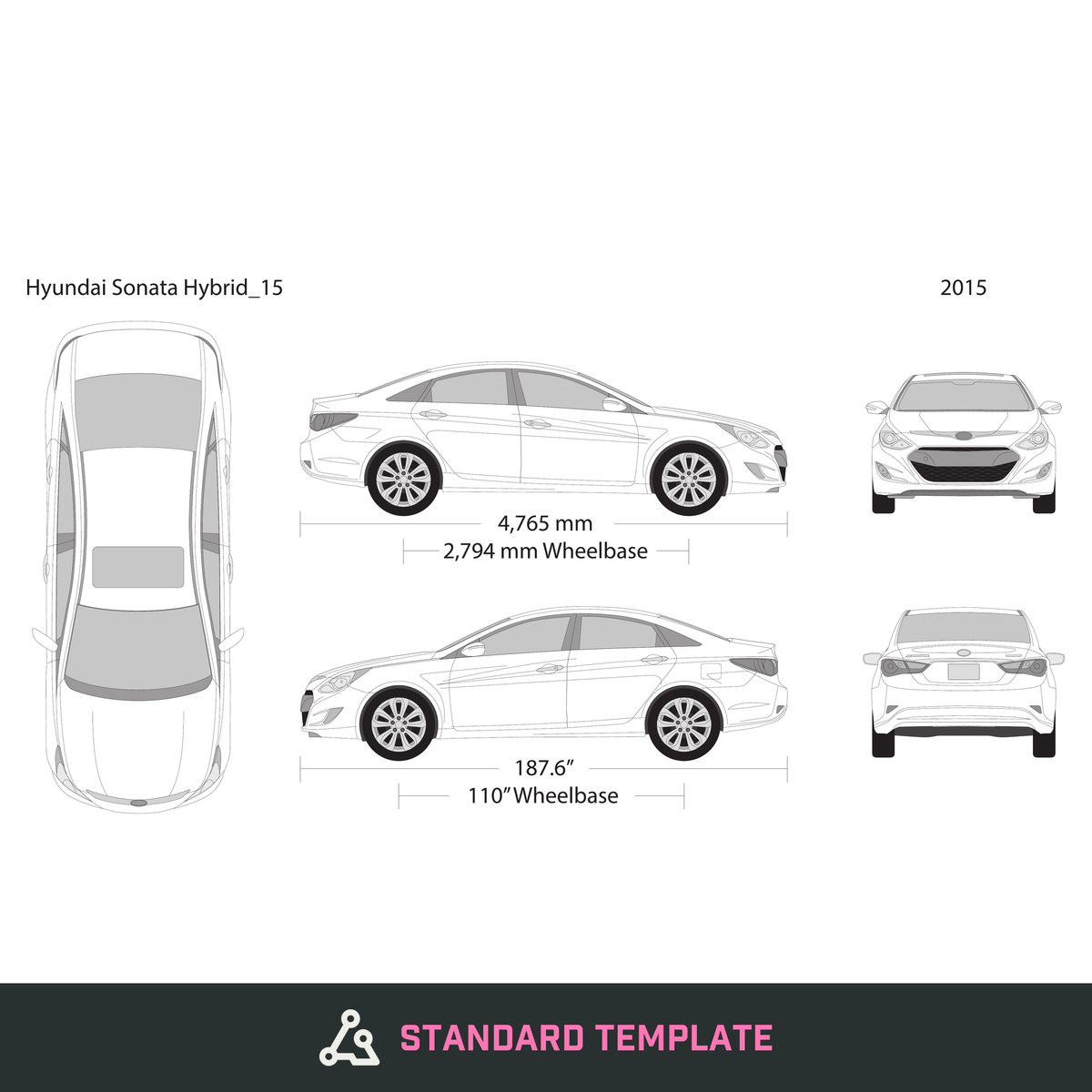 2015 Hyundai Sonata Hybrid vector wrap template, Design-Ready PDF - GravBase