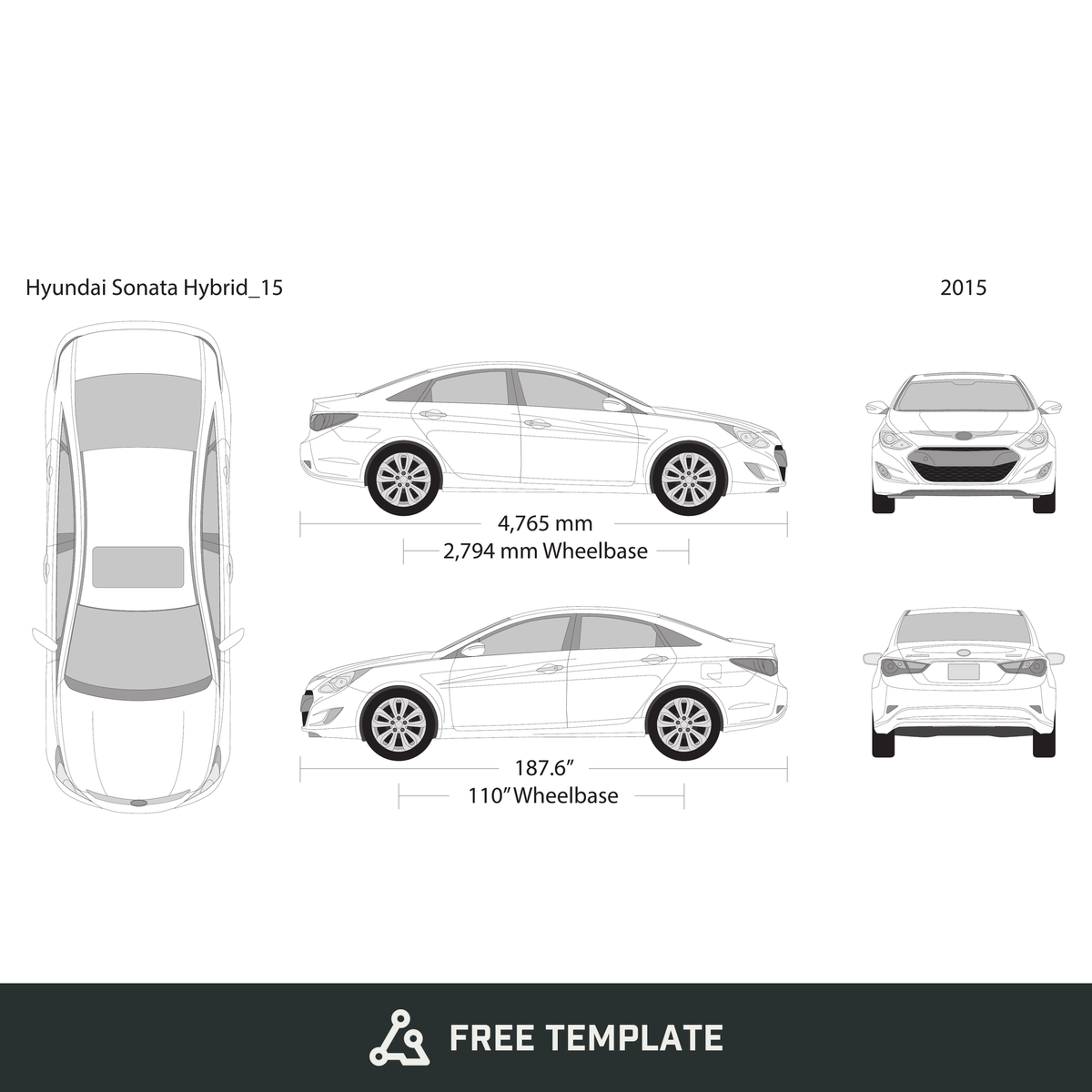 2015 Hyundai Sonata Hybrid free vector vehicle wrap template - GravBase