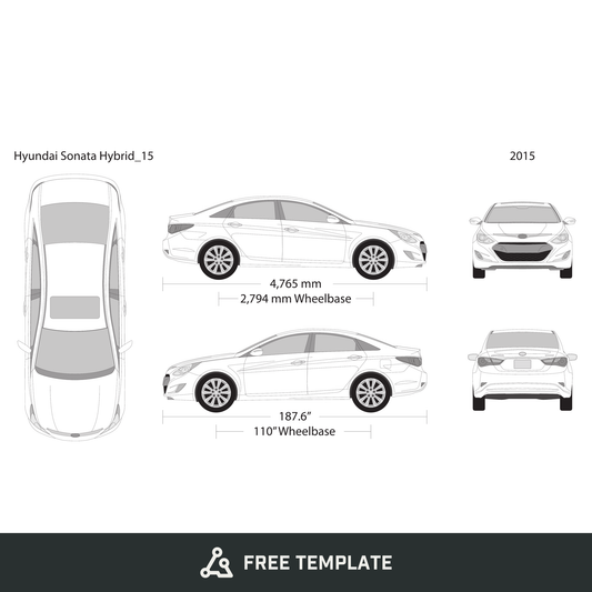 2015 Hyundai Sonata Hybrid free vector vehicle wrap template - GravBase