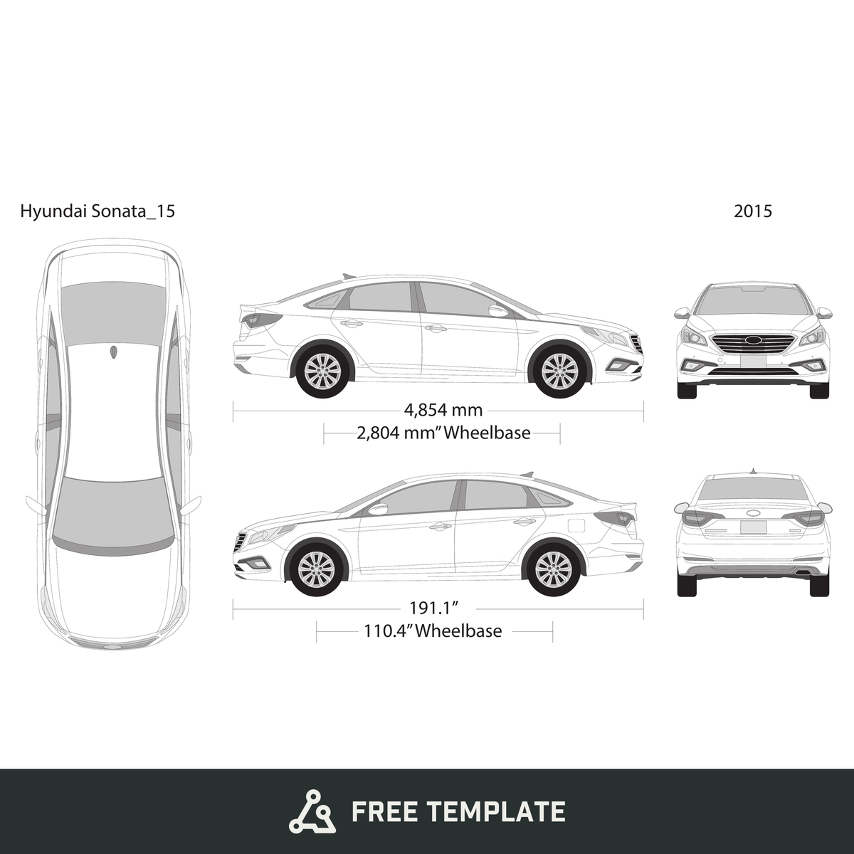2015 Hyundai Sonata free vector vehicle wrap template - GravBase