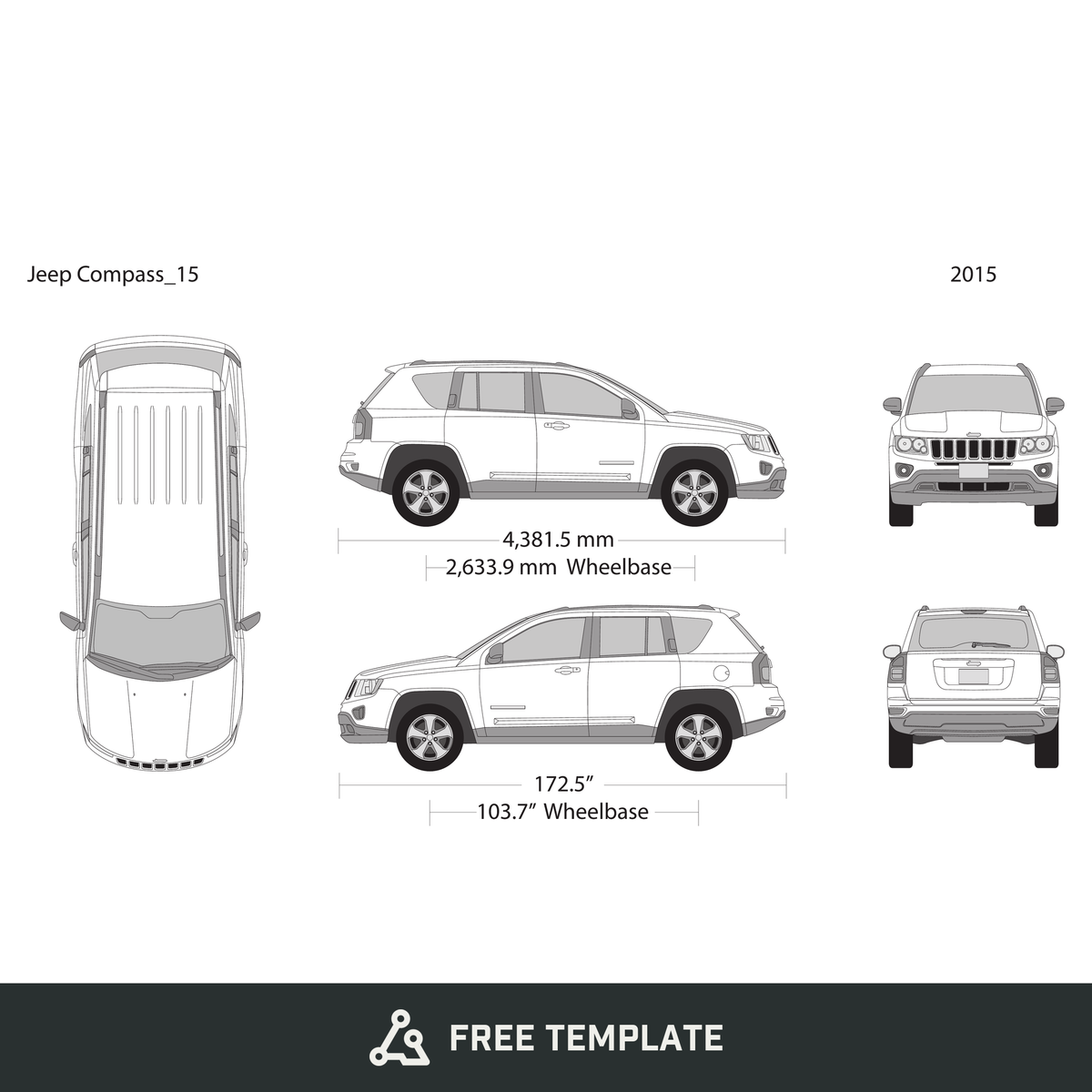 2015 Jeep Compass free vector vehicle wrap template - GravBase