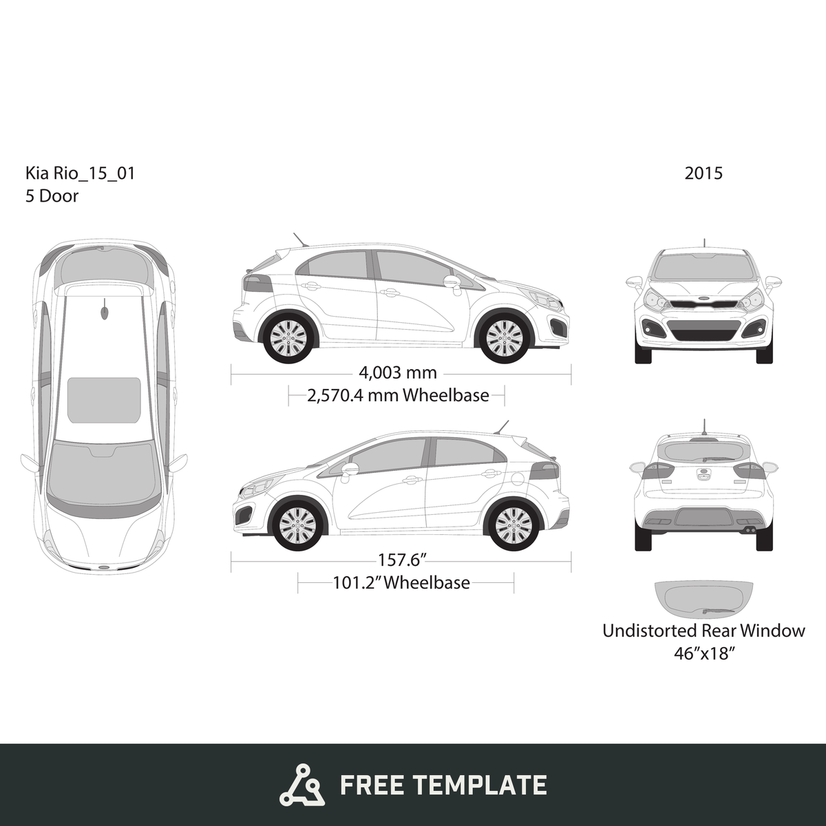 2015 Kia Rio5 free vector vehicle wrap template - GravBase