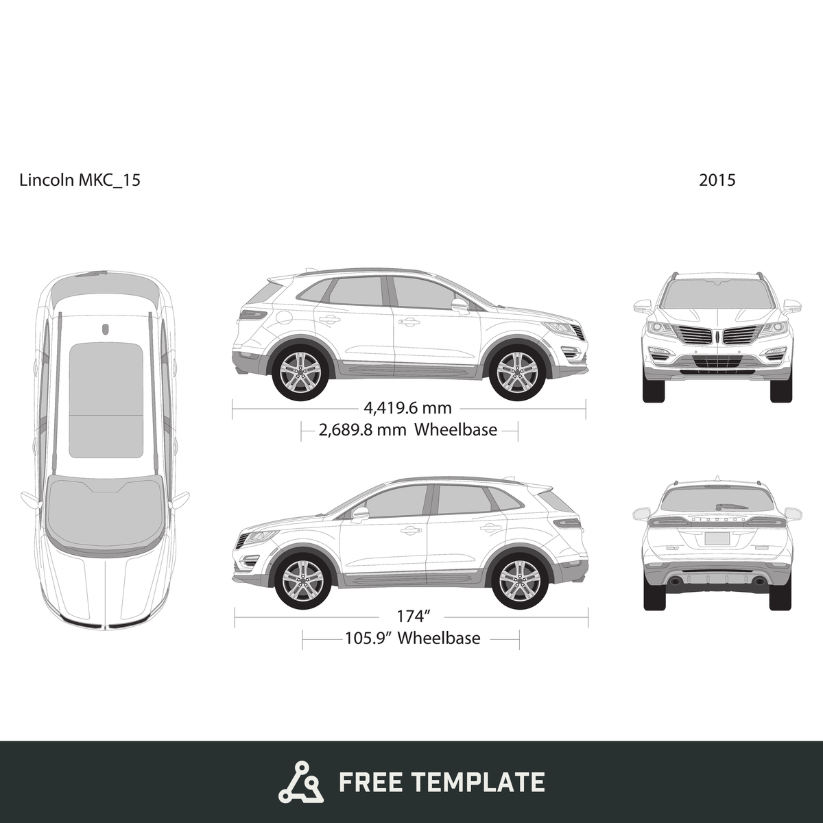 2015 Lincoln MKC free vector vehicle wrap template - GravBase