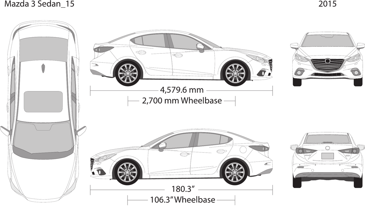 2015 Mazda 3 Sedan vector wrap template, Design-Ready PDF - GravBase