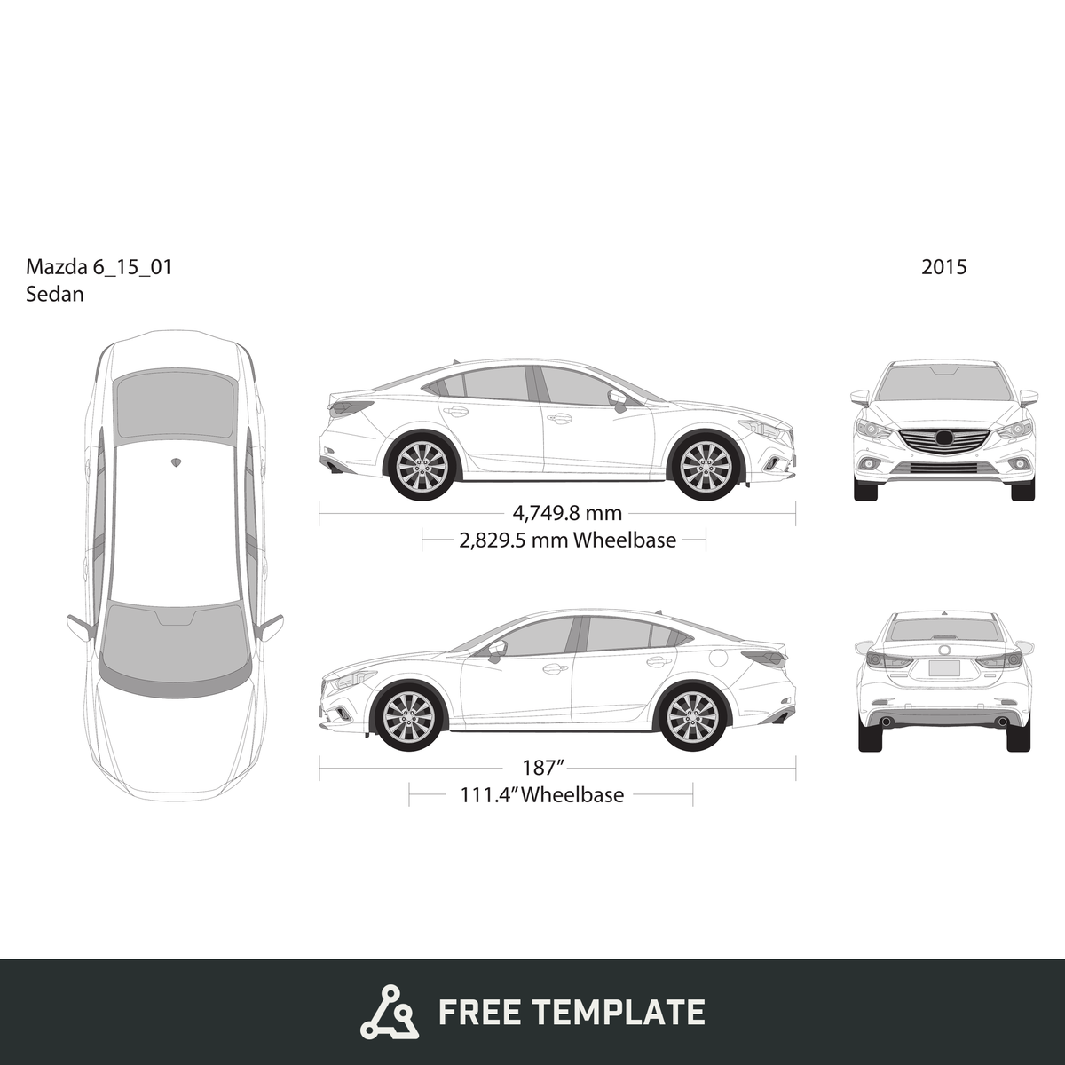 2015 Mazda 6 free vector vehicle wrap template - GravBase
