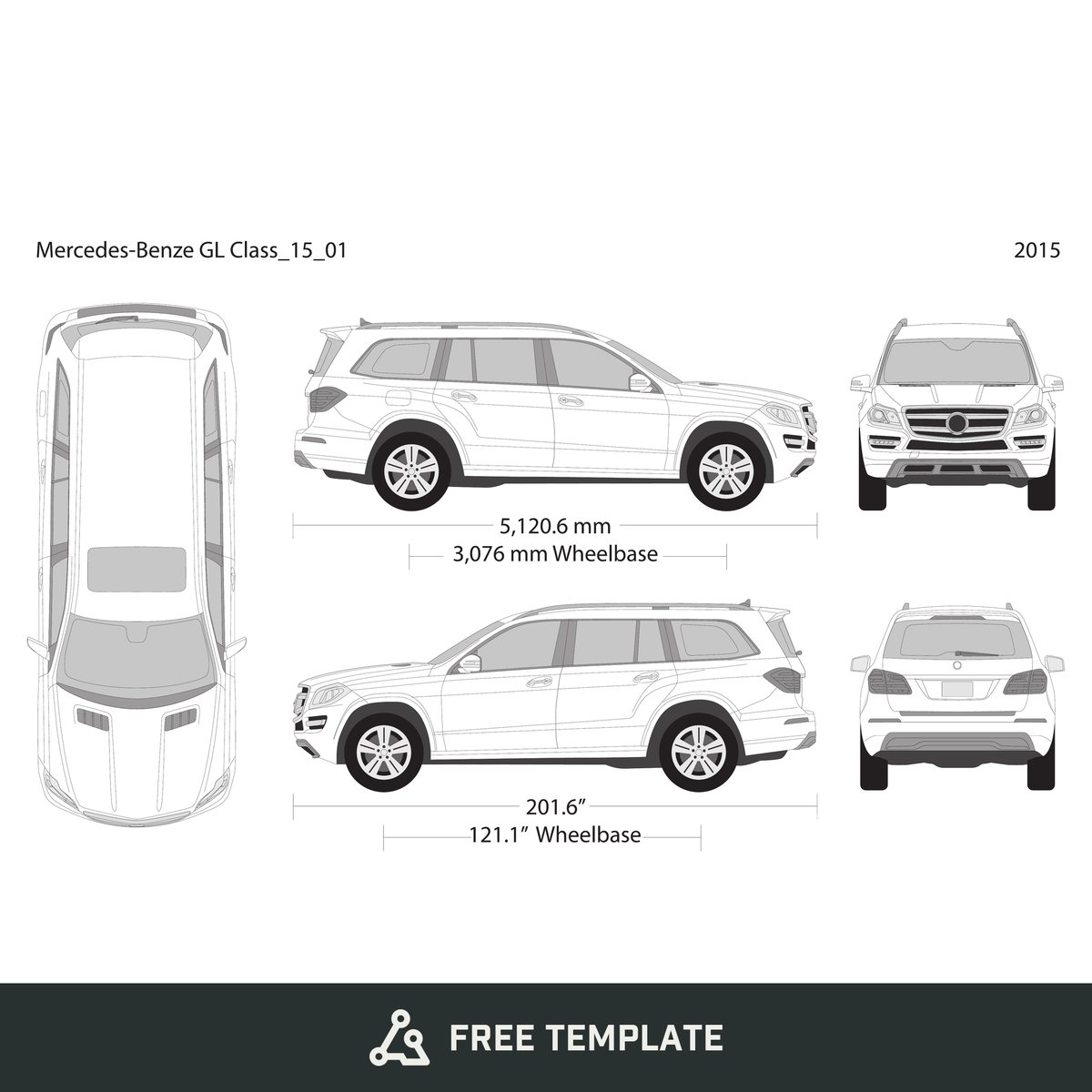 2015 Mercedes Gl-Class free vector vehicle wrap template - GravBase