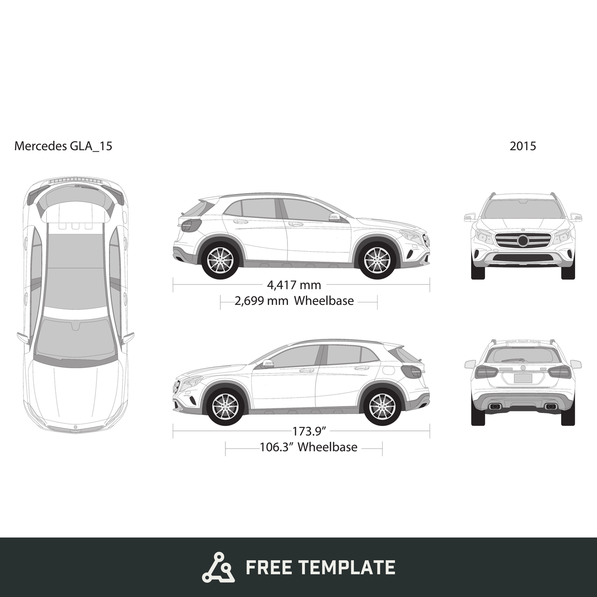 2015 Mercedes GLA free vector vehicle wrap template - GravBase