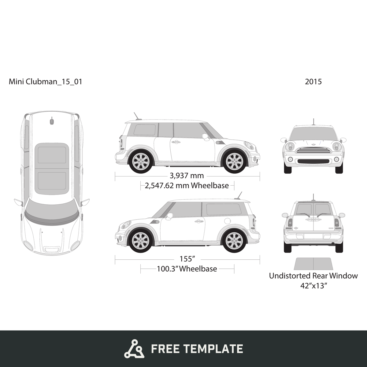 2015 Mini Cooper Mini Clubman free vector vehicle wrap template - GravBase