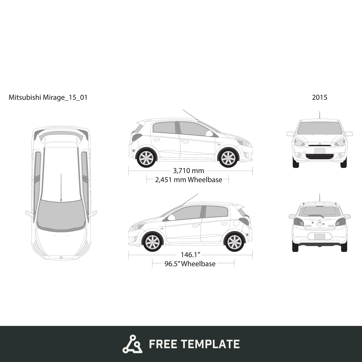 2015 Mitsubishi Mirage free vector vehicle wrap template - GravBase