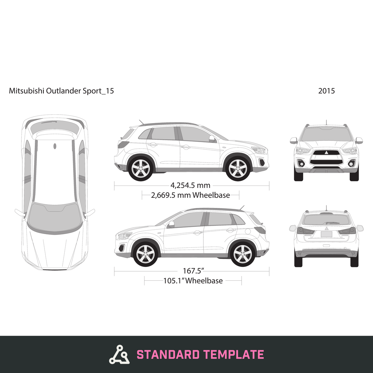 2015 Mitsubishi Outlander Sport vector wrap template, Design-Ready PDF - GravBase