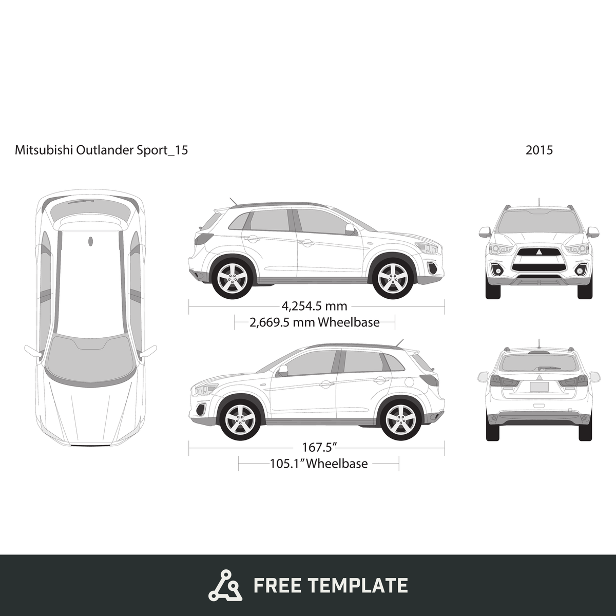 2015 Mitsubishi Outlander Sport free vector vehicle wrap template - GravBase