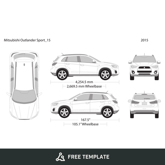 2015 Mitsubishi Outlander Sport free vector vehicle wrap template - GravBase