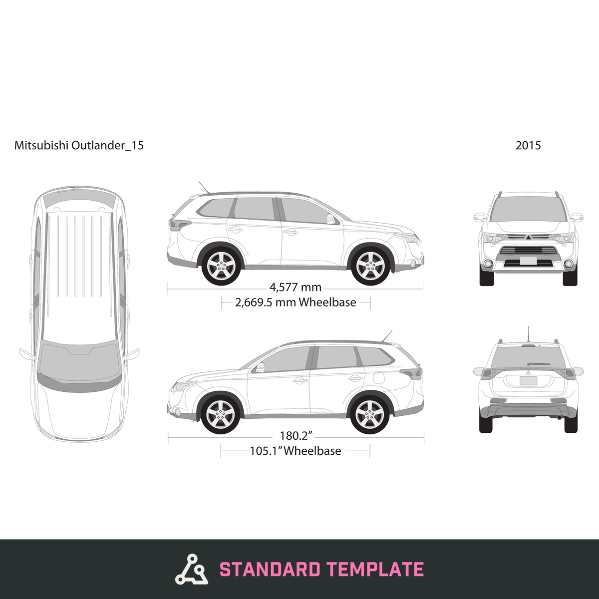 2015 Mitsubishi Outlander vector wrap template, Design-Ready PDF - GravBase