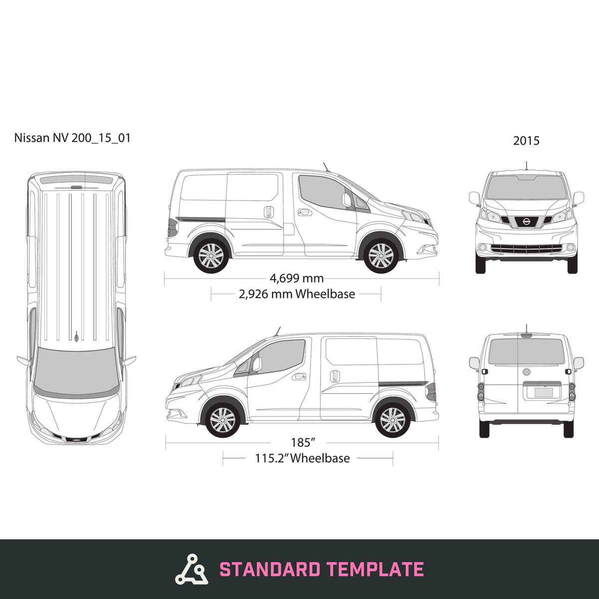 2015 Nissan NV 200 vector wrap template, Design-Ready PDF - GravBase