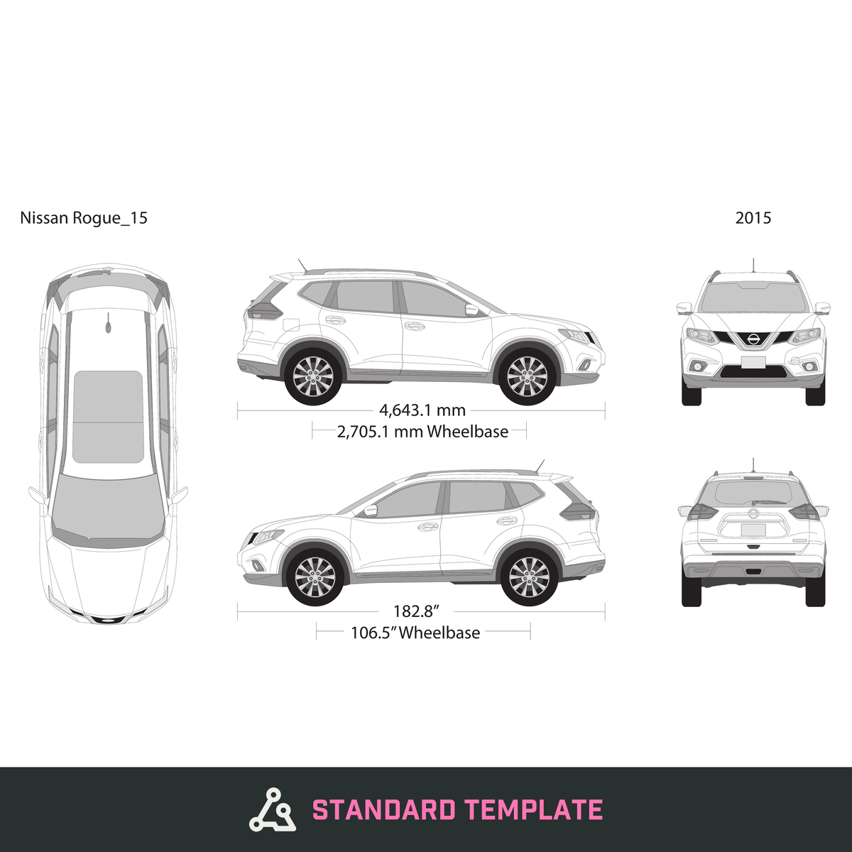 2015 Nissan Rogue vector wrap template, Design-Ready PDF - GravBase