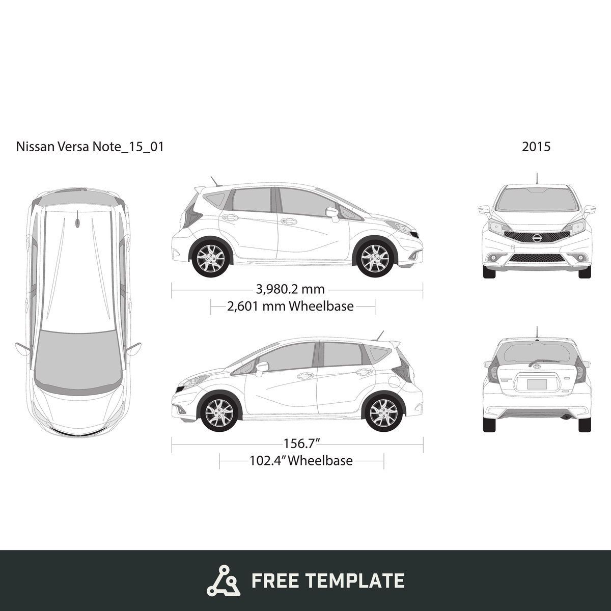 2015 Nissan Versa Note free vector vehicle wrap template - GravBase