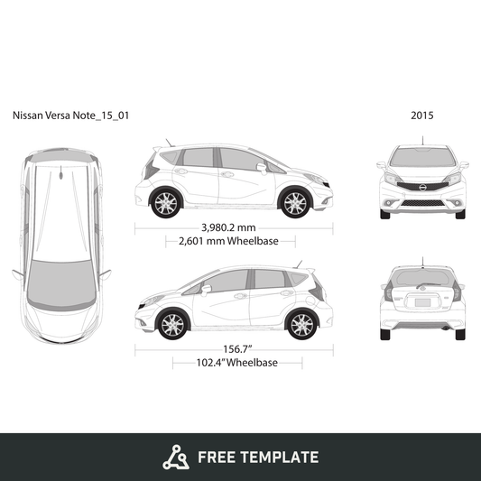 2015 Nissan Versa Note free vector vehicle wrap template - GravBase