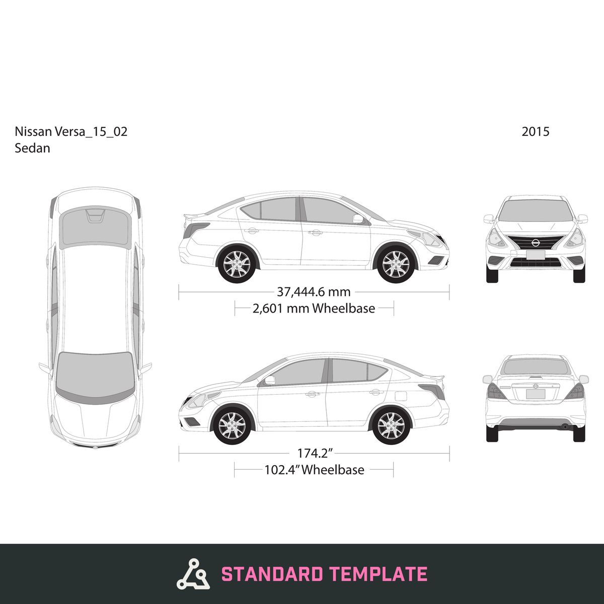 2015 Nissan Versa Sedan vector wrap template, Design-Ready PDF - GravBase