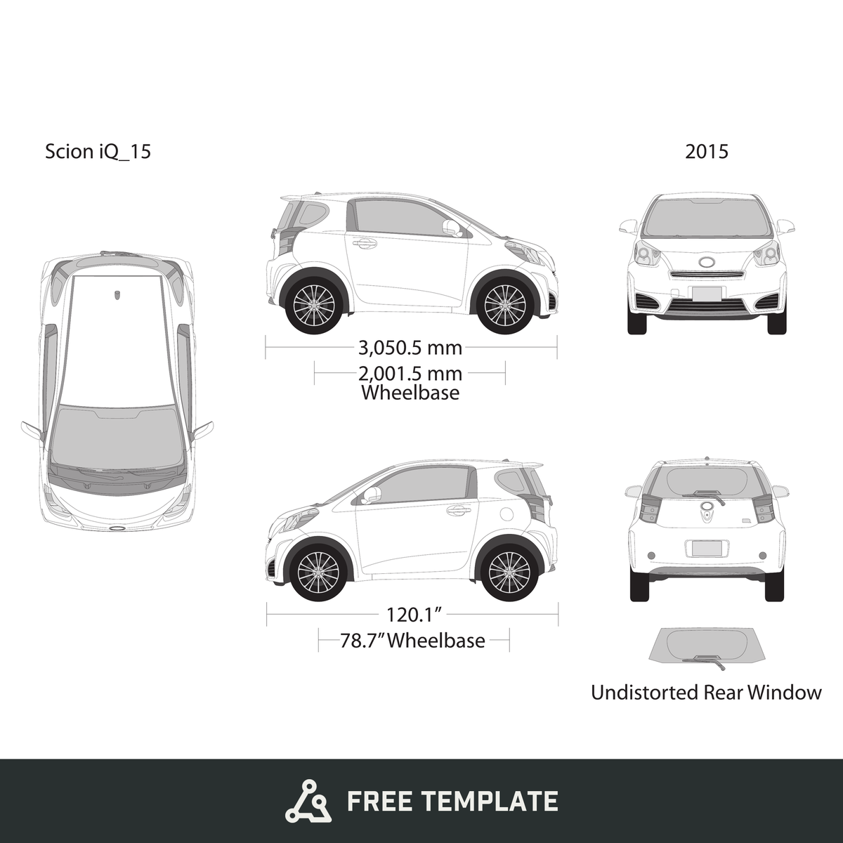 2015 Scion Iq free vector vehicle wrap template - GravBase