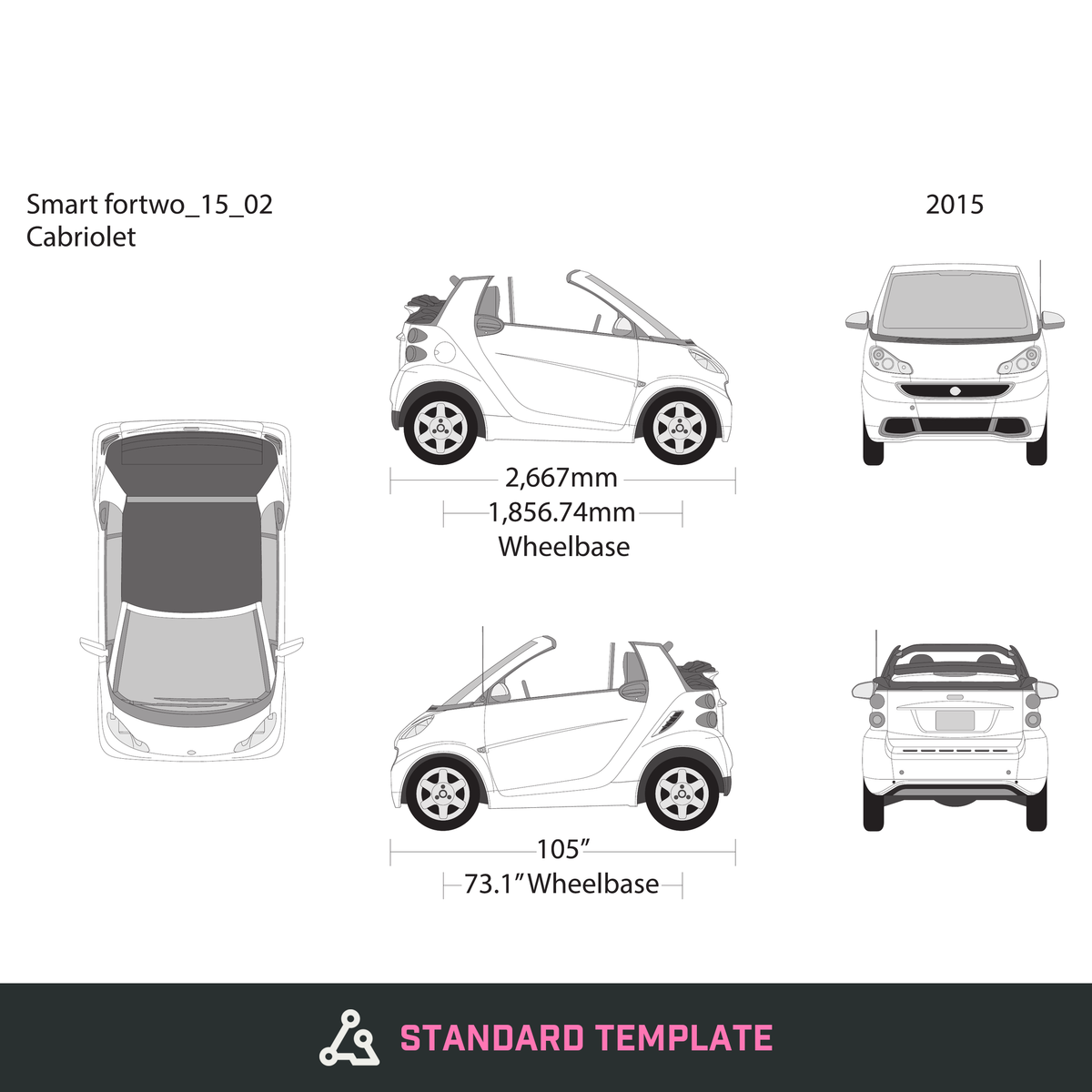 2015 Smart Fortwo Cabriolet vector wrap template, Design-Ready PDF - GravBase